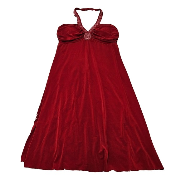 Spenser Jeremy Dresses & Skirts - Spenser Jeremy Sz 10 Red Beaded Neckline Halter Y2k Babydoll Preppy Mini Dress